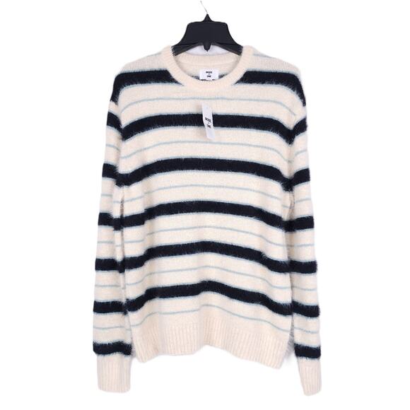 Mode Of One Men's Relaxed-Fit Eyelash Yarn Striped Sweater Dark Ecru XL NWT - Picture 1 of 5